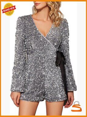 Sparkly Sequin Romper Long Sleeve Jumpsuit Disco Party Outfit